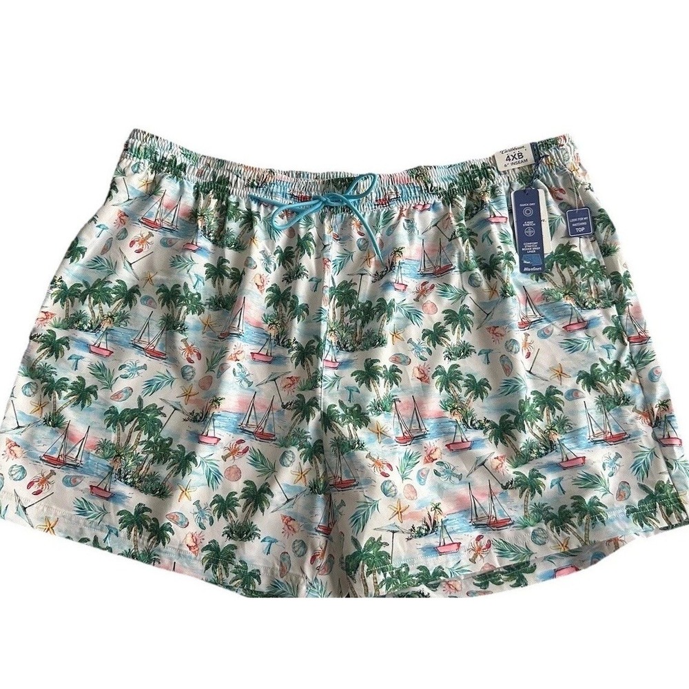 New Swim Trunks Caribbean Big Man 4XB Mesh Lined Boats Tropical 6" Inseam  $70